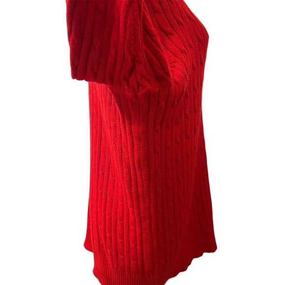 Red V-Neck Cable Knit Women's Sweater - Picture 5 of 10